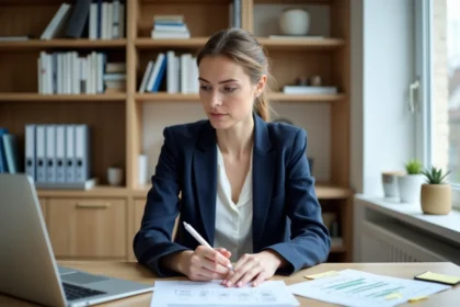Femme analysant des annonces immobilières sur ordinateur pour acheter moins cher grâce à une stratégie avancée