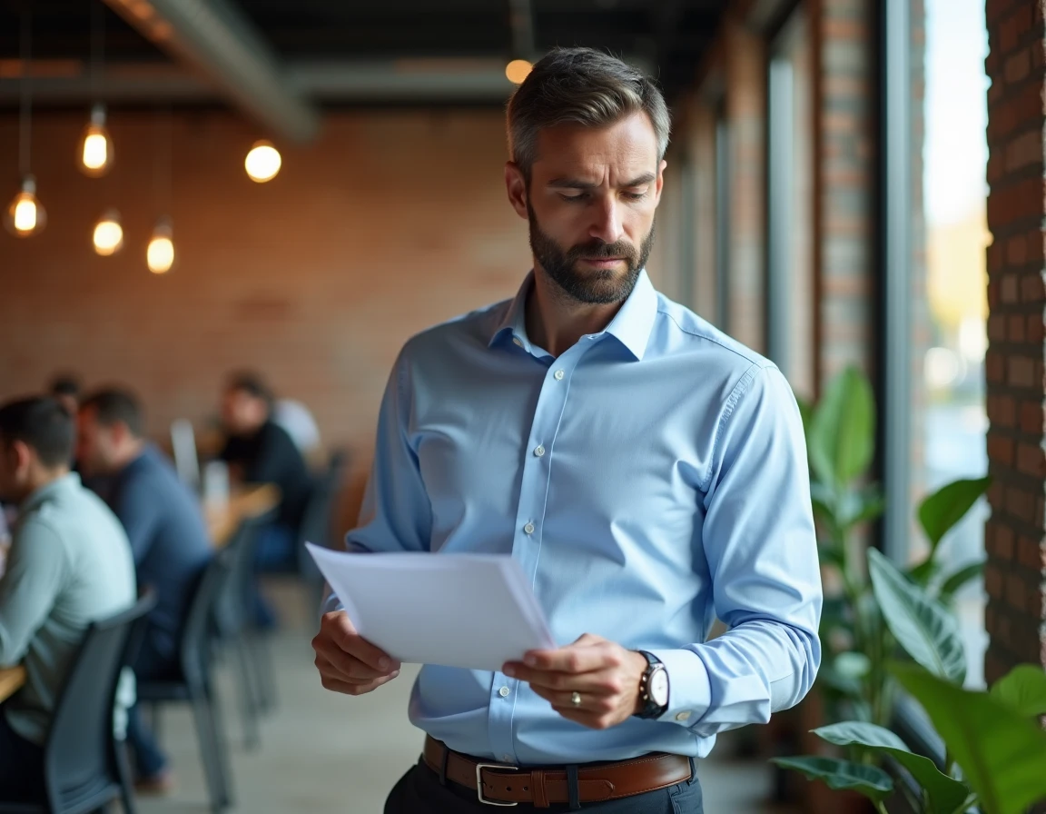 Cadre professionnel analysant sa stratégie de location immobilière à Lyon dans un espace de coworking moderne