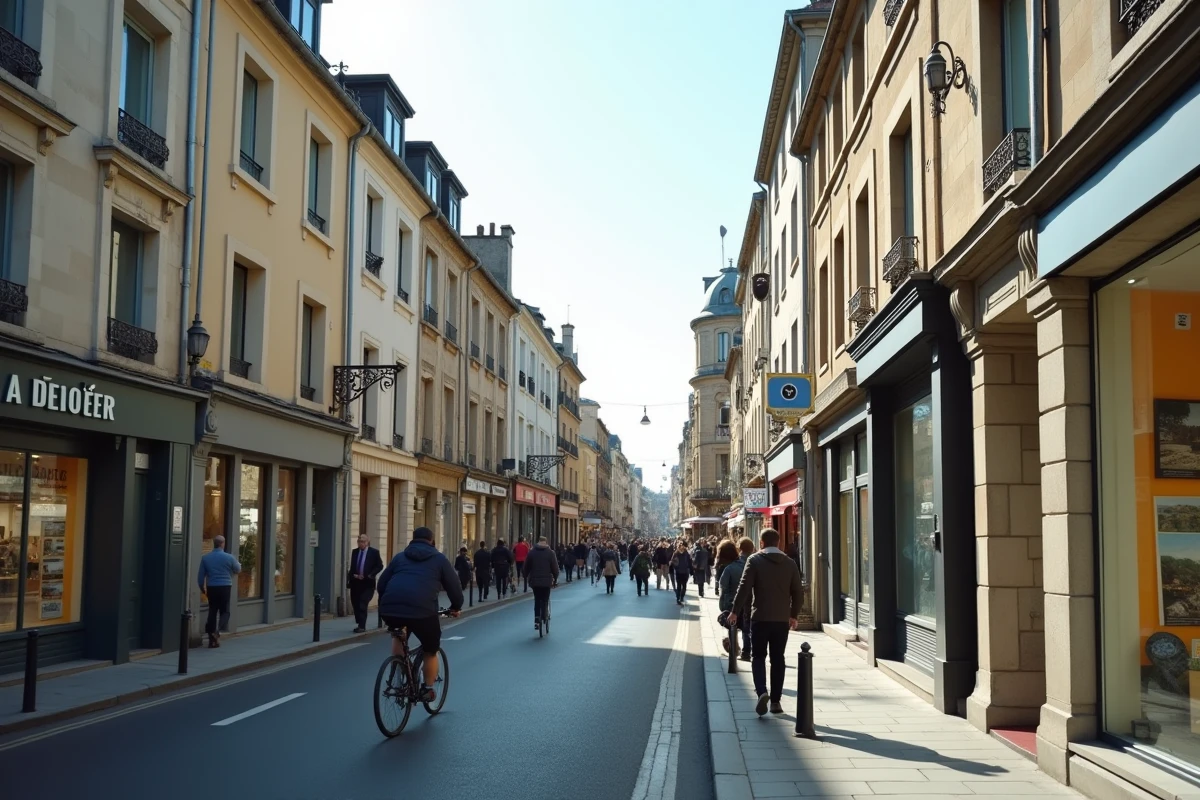 Vue d'une commune française en zone tendue avec panneaux de location et agence immobilière