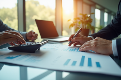 Conseiller financier et client discutant de documents avec graphiques