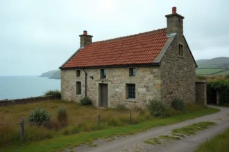Cottage normand en pierre au bord de mer dans un village secret de Normandie avec vue sur la Manche