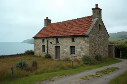 Cottage normand en pierre au bord de mer dans un village secret de Normandie avec vue sur la Manche