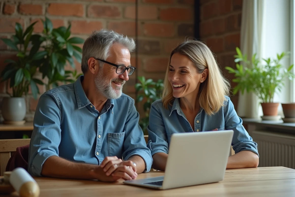 Couple discutant avec conseiller immobilier à la maison