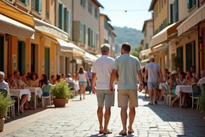 Couple d'adultes dans une rue animée de Fréjus