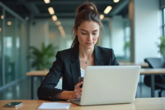 Femme d affaires utilisant son smartphone pour authentification