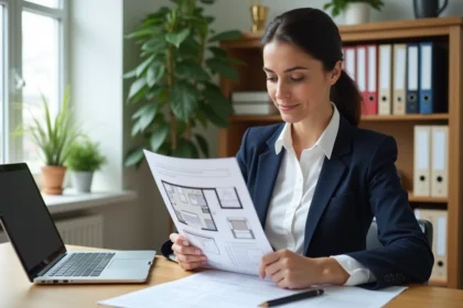 Femme consultant une liste de meubles obligatoires pour une location meublée selon le décret