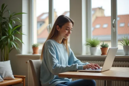 Jeune femme recherchant des logements à Lyon chez elle