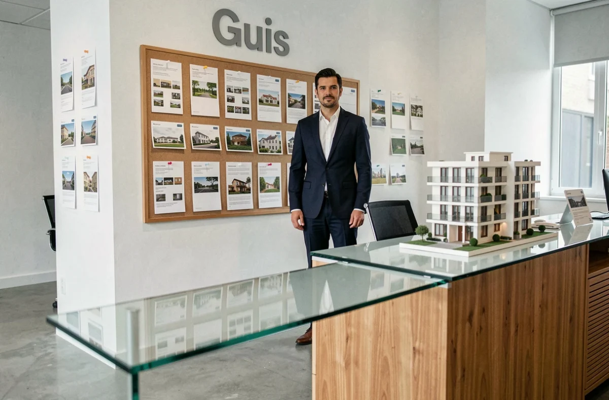 Conseiller immobilier dans les bureaux modernes de l'agence Guis Immobilier à Marseille