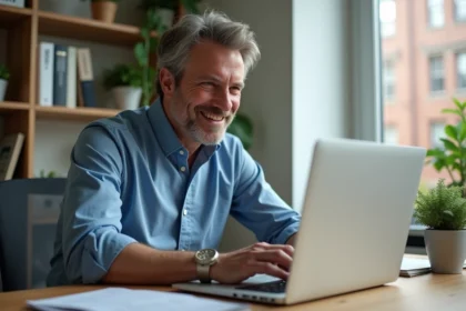 Homme d'âge moyen travaillant dans un bureau lumineux