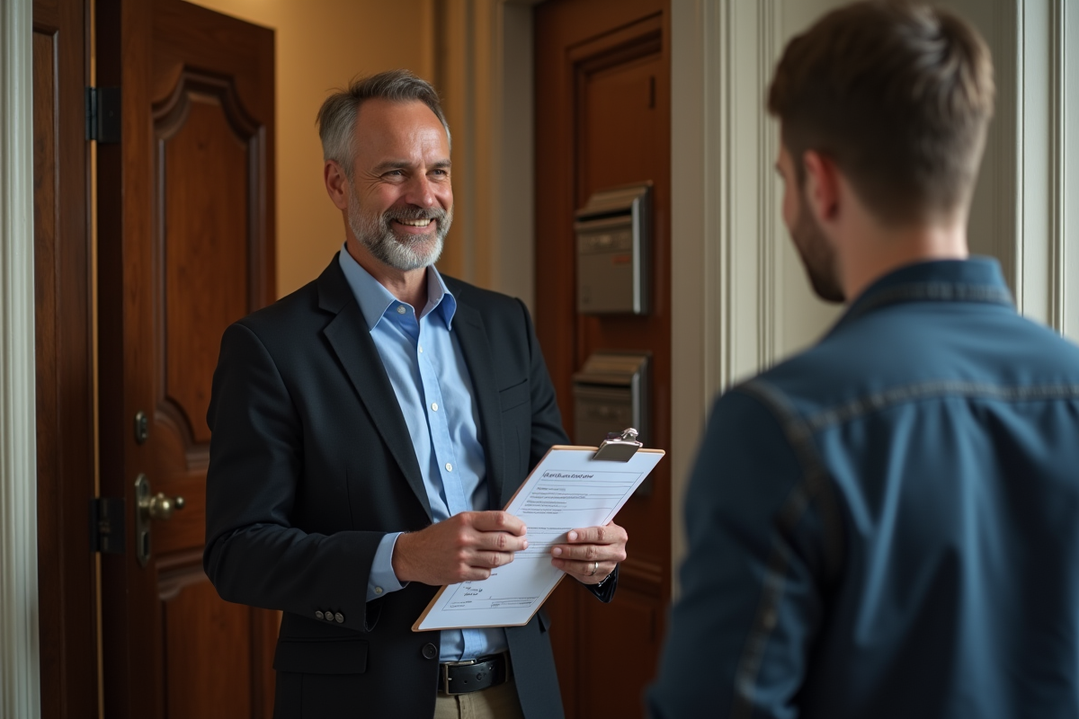 Homme discutant de documents d