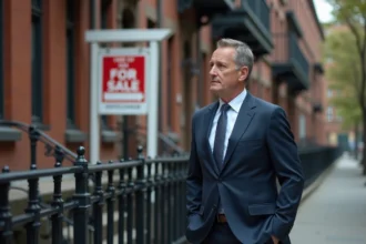 Homme d'affaires devant un immeuble vacant en ville