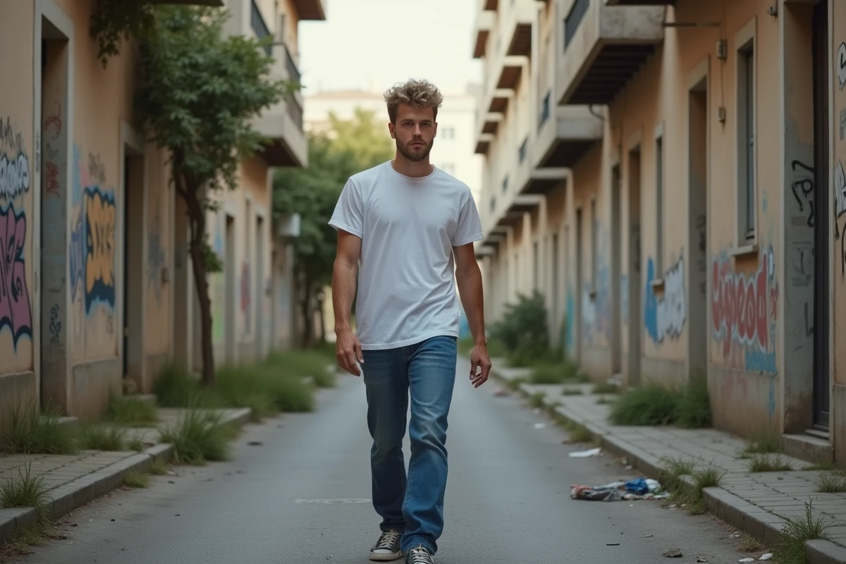 Jeune homme seul dans un quartier résidentiel de Fréjus