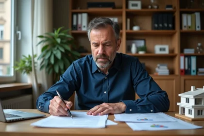 Propriétaire immobilier examinant des documents fiscaux liés à la prolongation du dispositif Pinel après 6 ans