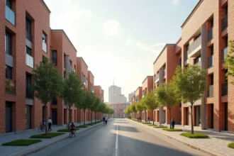 Rue du quartier Montaudran-Lespinet à Toulouse montrant la coexistence entre immeubles modernes et maisons anciennes lors de la transformation urbaine