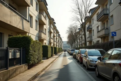 Rue résidentielle calme dans un quartier de Conflans-Sainte-Honorine avec immeubles et pavillons