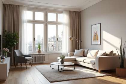 Salon lumineux dans un appartement parisien moderne